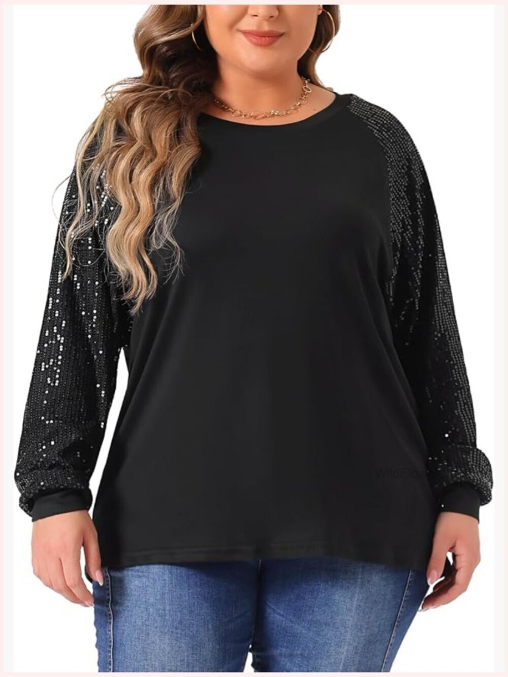Plus Size Sequin Long Sleeve Tunic Blouse Shimmer Glitter Party Top
